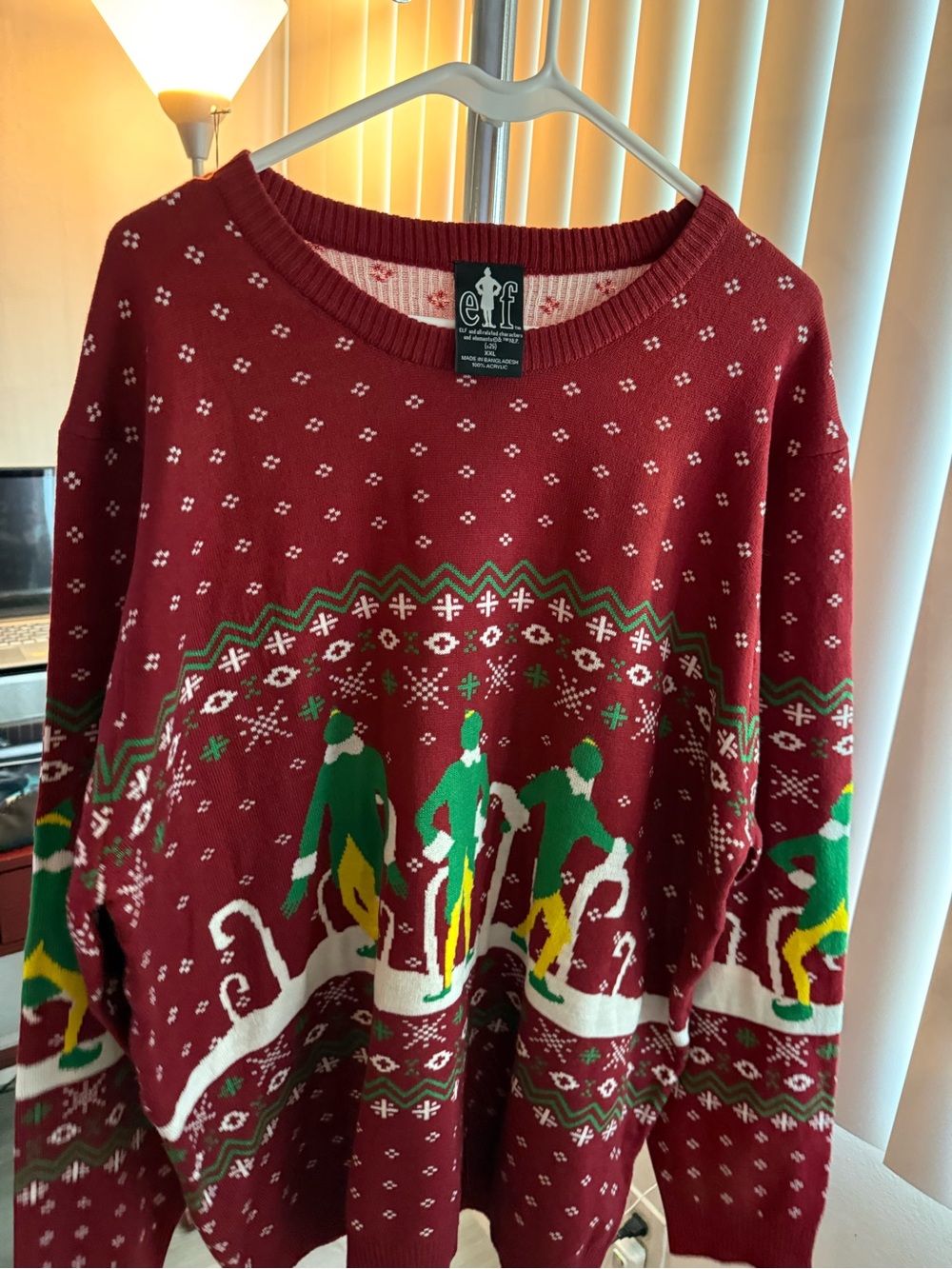 ELF Maroon Holiday Knit Sweater with Green Accent